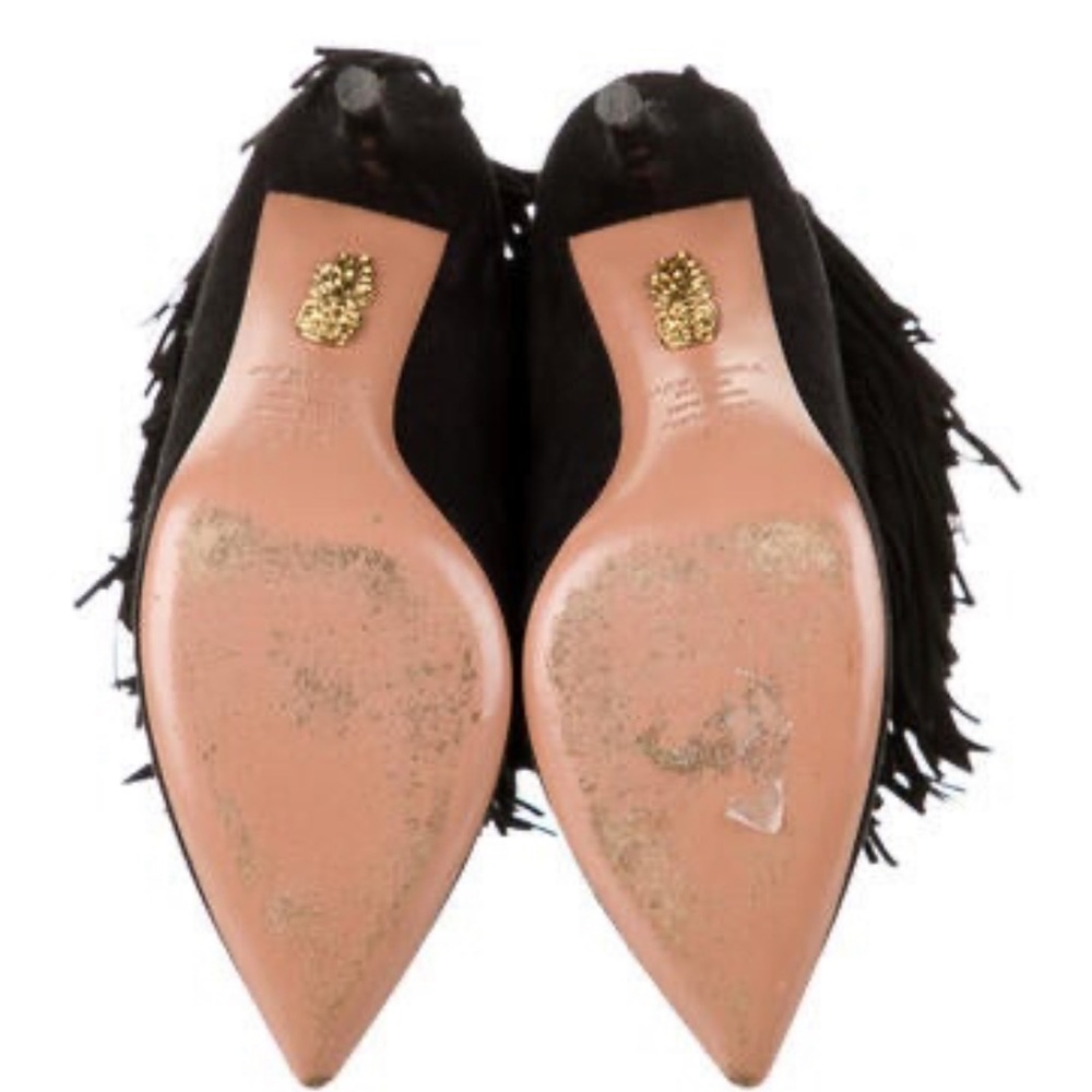 Aquazzura Black Suede Fringe Ankle Booties - Picture 10 of 10
